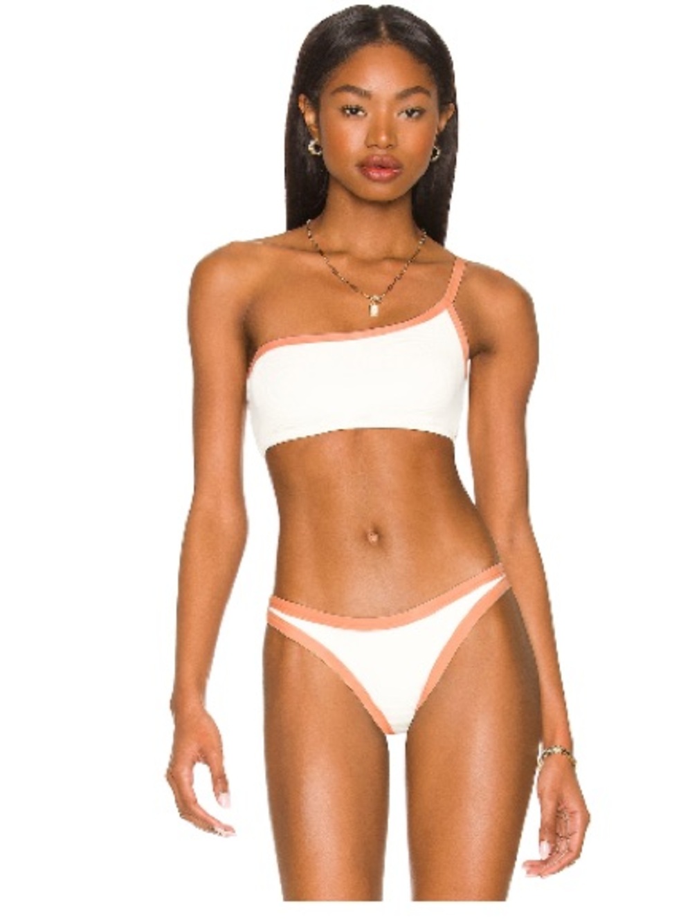 l*space White and Peach One-Shoulder Bikini Set medium cream orange
